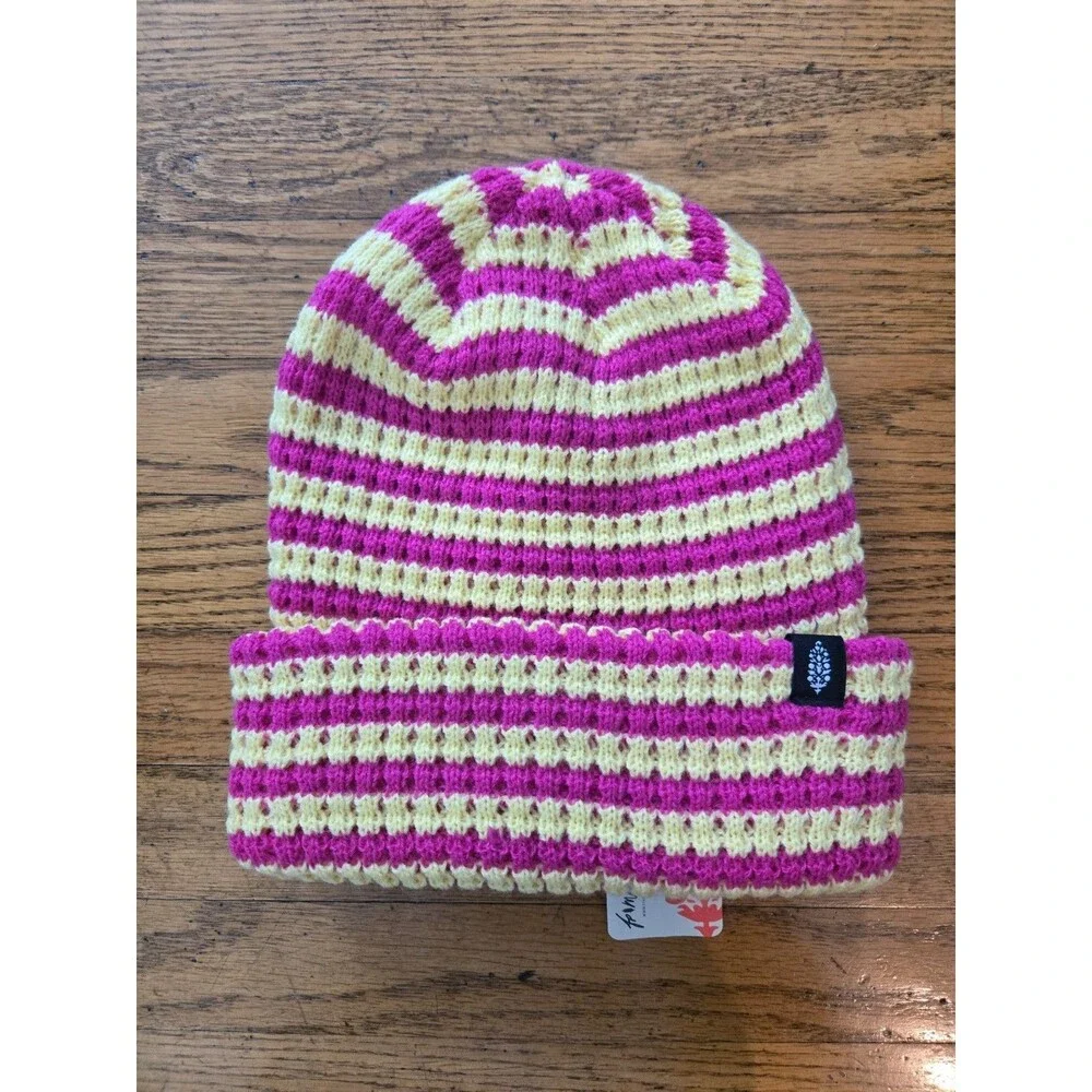 Free People Movement Stripe It Up Cool Down Beanie Pink Lemonade NWT